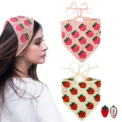 Çilek Desenli Örme Bohem Bandana