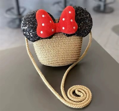 Minnie Pullu Hasır Çanta