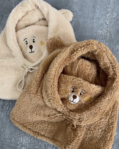 Kahverengi Teddy Peluş Şapka & Atkı