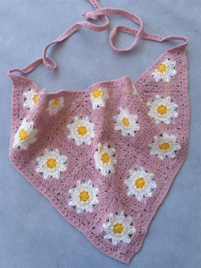 Papatya Desenli Bohem Örme Bandana