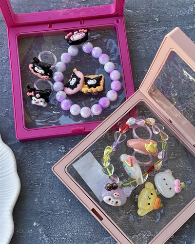 Kuromi Kutulu Bileklik Küpe Yüzük Seti