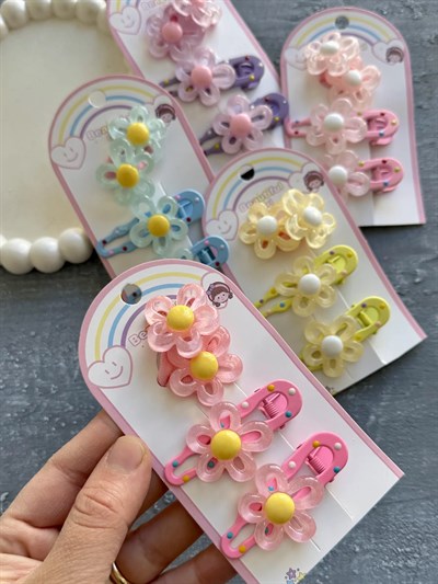 Puantiyeli Papatya Klips & Lastik Set
