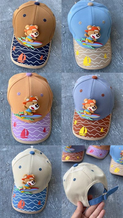 Deniz Desenli Surf Yapan Teddy Erkek Çocuk Şapka