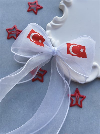 Bayrak Baskılı Beyaz Uzun Kurdele 