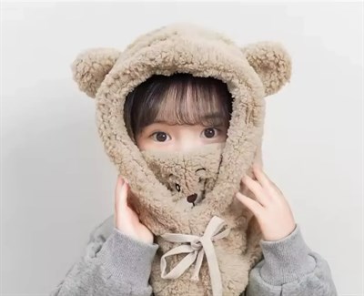 Kahverengi Teddy Peluş Şapka & Atkı