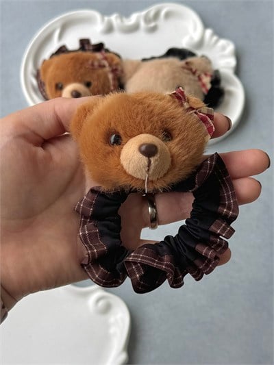 Ekose Desenli Peluş Teddy Kalın Lastik