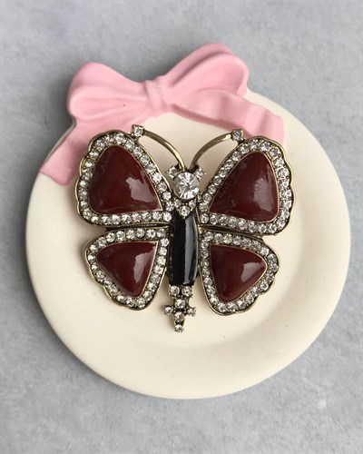 Bordo Kelebek Broş