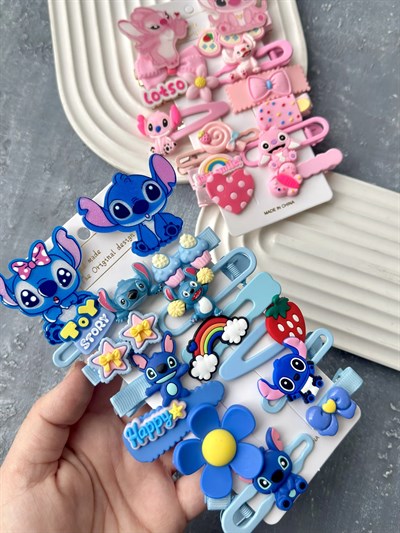Stitch Ve Karışık Figürlü 14lü Klips Çıtçıt Set Toka