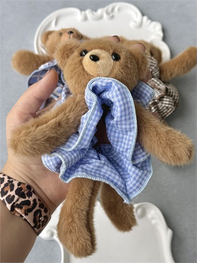Peluş Teddy Ekose Desenli Topuz Lastik