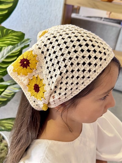 Papatya Desenli Bohem Bandana 