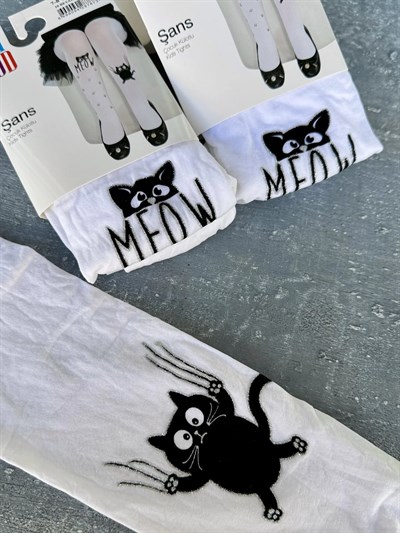 Kedi ve Pati Desenli Külotlu Çorap