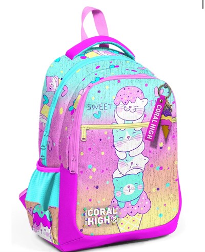 Coral High Dondurmalı Kedi Desenli 3 Bölmeli Çanta