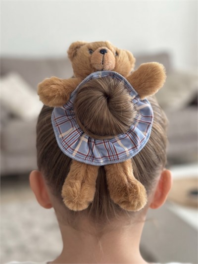 Peluş Teddy Ekose Desenli Topuz Lastik