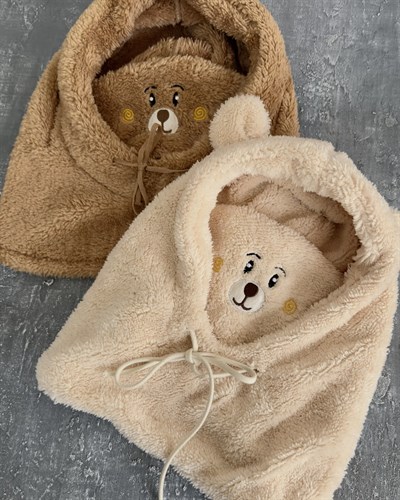 Krem Peluş Teddy Şapka & Atkı