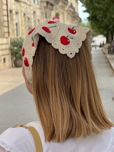 Kiraz Desenli Örme  Bohem Bandana