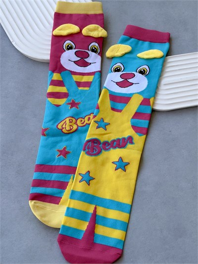 Çizgili Teddy Bear 3 Boyutlu Uzun Çorap