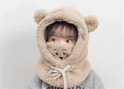 Kahverengi Teddy Peluş Şapka & Atkı