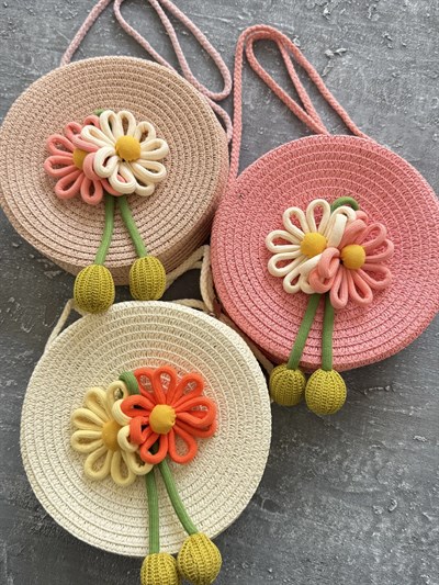 Sallantılı Papatya Hasır Çanta