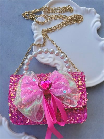 Pembe Pullu Zincirli Çanta 