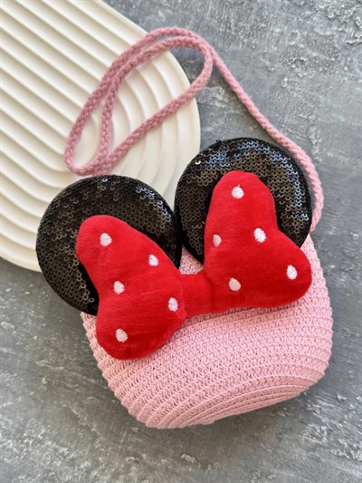Minnie Pullu Hasır Çanta