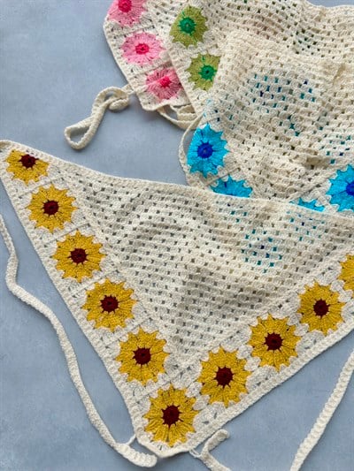 Papatya Desenli Bohem Bandana 