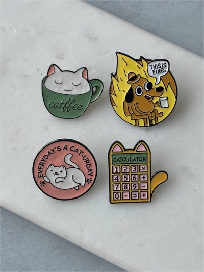 Question Hound&Sevimli Kedi 4Lü Rozet Seti