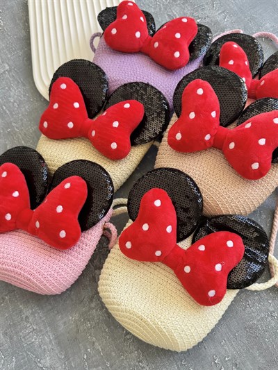 Minnie Pullu Hasır Çanta
