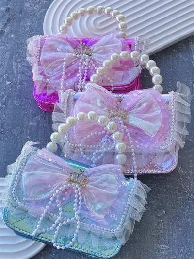 İnci Kulplu Parlak Dikdörtgen Çanta