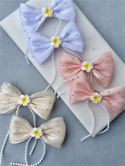 Lotus Çiçeği İnci Sallantılı Kurdele Klips