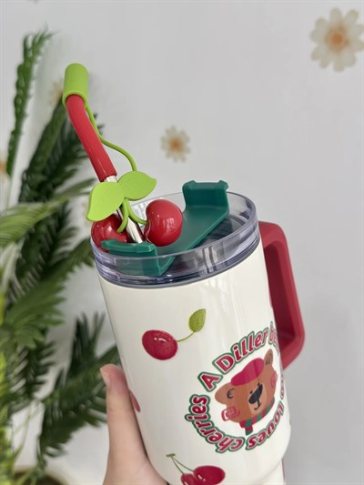 Diller Kiraz Detaylı Kahve Kupası & Bardak Termos 1200 Ml