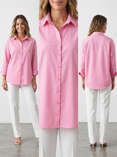 PEMBE POPLİN KADIN GÖMLEĞİ