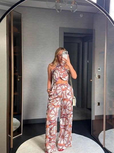 Zincir Desenli Crop Pantolon Takım  581258