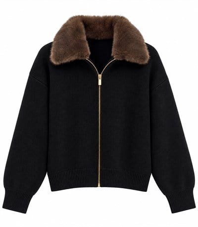 Collared Peluş Yaka Triko Hırka 2557