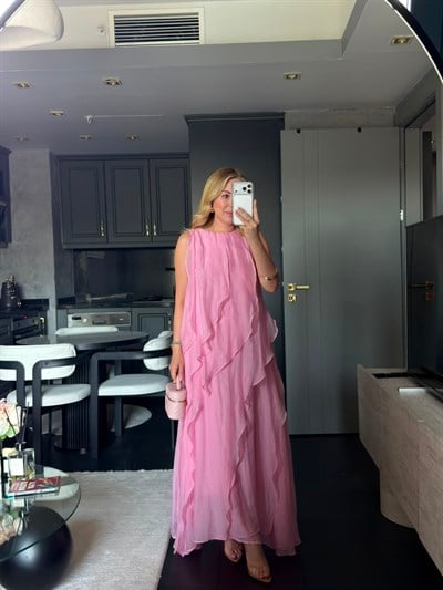  Fırfır Detaylı Uzun Elbise  3450 