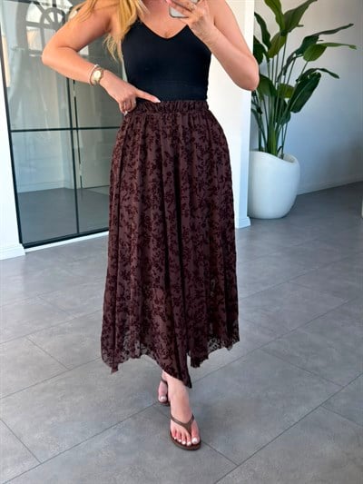 Flok Baskı Beli Lastikli Etek 22998