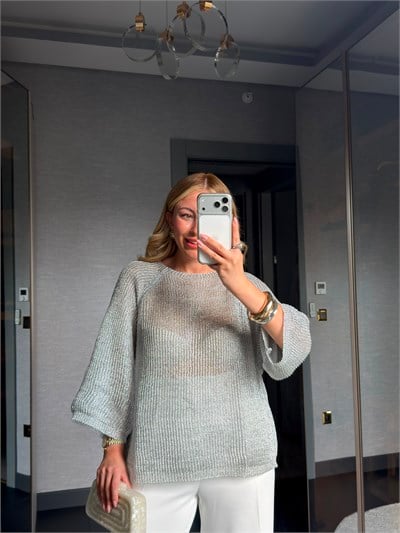 Ajurlu Oversize Simli Triko 2837 