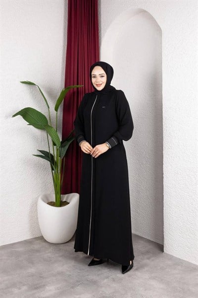 Biye Şerit Detaylı Ferace 2329 Siyah
