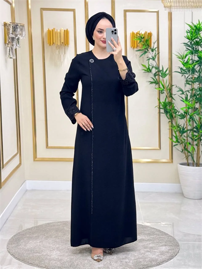 Detaylarıyla Göz Alan Abiye Ferace 2161 Siyah