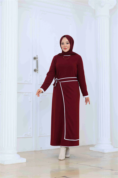 Pelerinli Triko Elbise 3016 Bordo