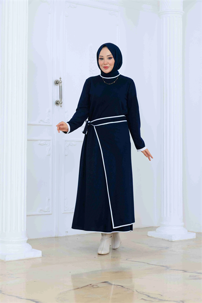 Pelerinli Triko Elbise 3016 Lacivert