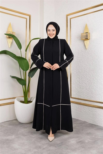 Şerit Desenli Şık Ferace  2297 Siyah