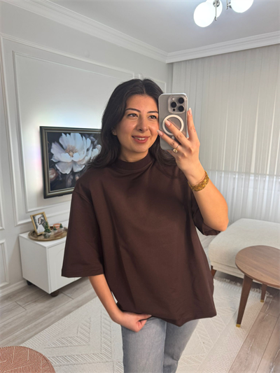 VATKALI OVERSİZE TİŞÖRT KAHVERENGİ