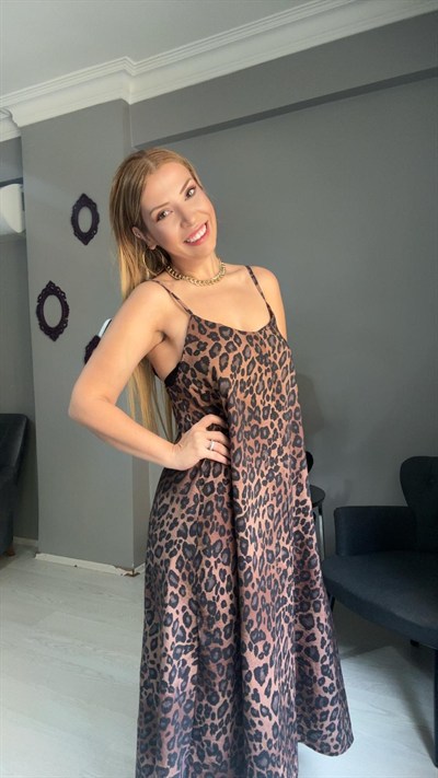 Leopar Elbise Kahverengi