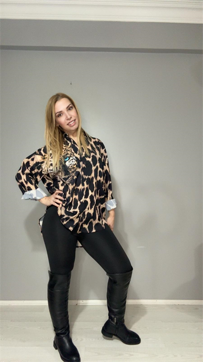 Leopar Gömlek Kahverengi