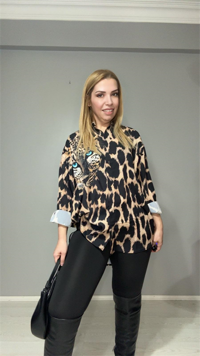 Leopar Gömlek Kahverengi