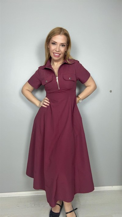 Poplin Elbise Mürdüm