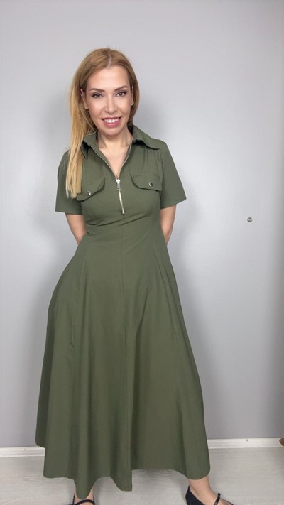 Poplin Elbise Yeşil