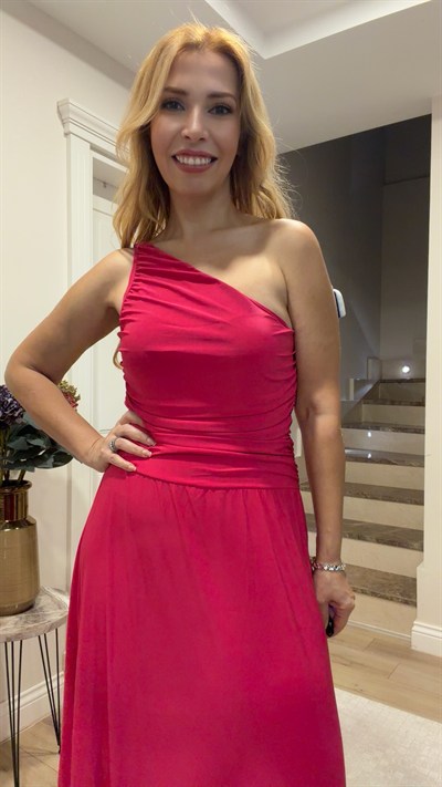Sandy Tek Omuz Elbise Pembe