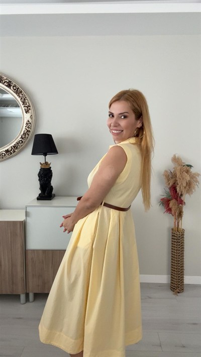 Sıfır Kol Gömlek Elbise Sarı
