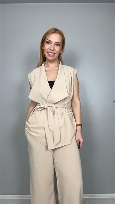 Yelek Pantolon Takımı Taş Rengi